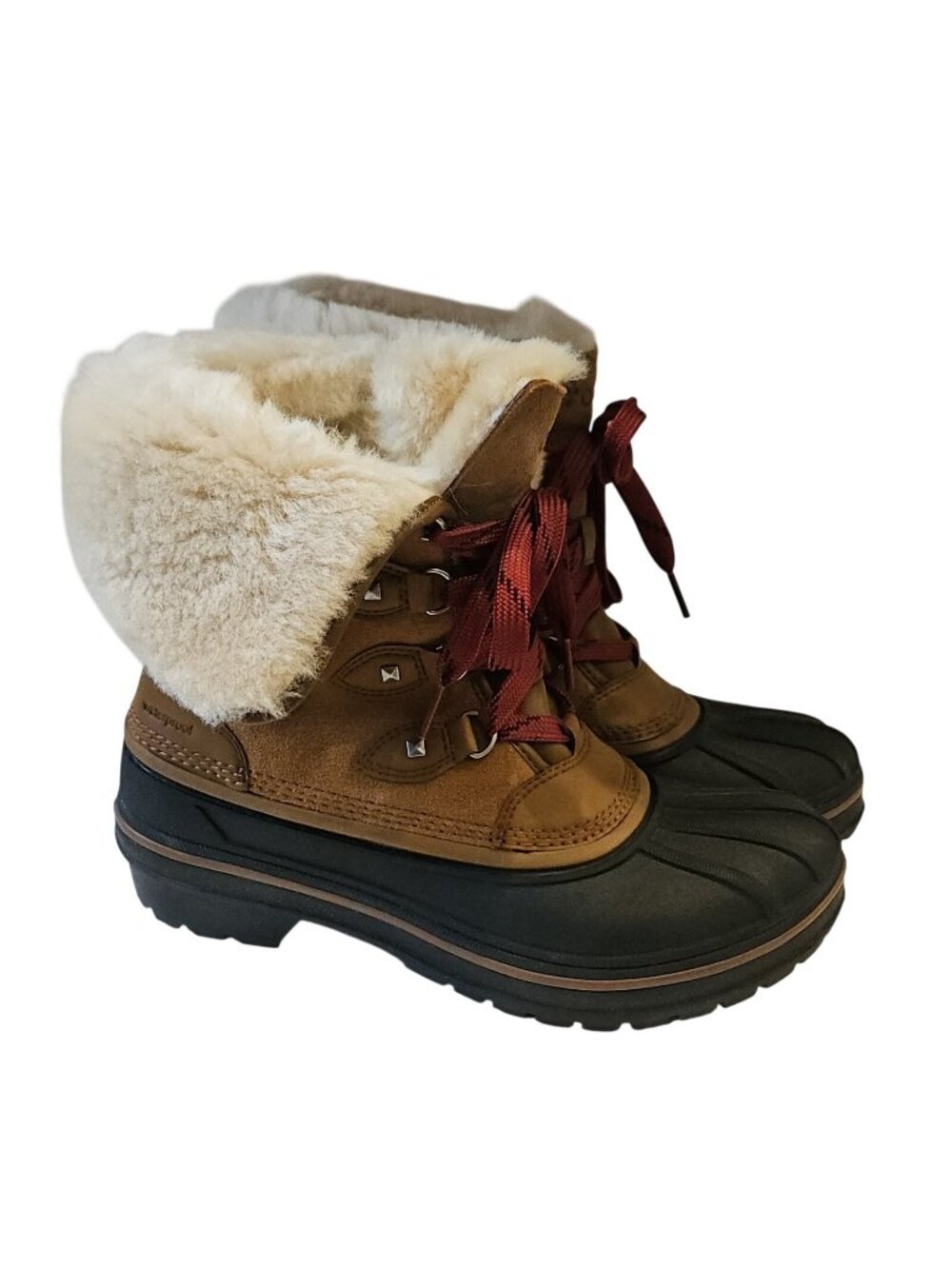 Crocs Allcast Luxe II Brown Leather Waterproof Duck Snow Boots Womens 7